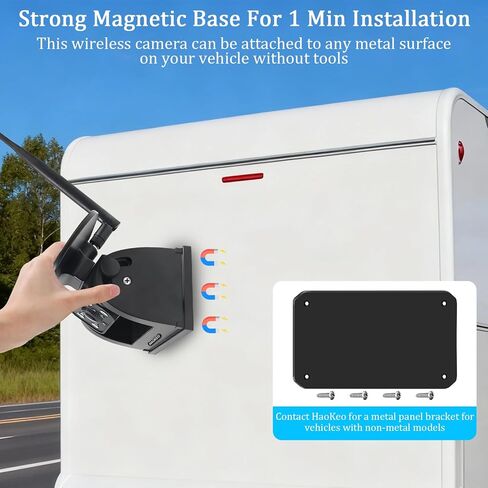 H10 WiFi Magnetic Solar Wireless Backup Camera Rechargeable Battery IP69 Waterproof 1080P Night Vision Rear View Camera No Wiring for Boat Travel Trailer/RV/Truck/Camper for iPhone iPad Android in Kuwait