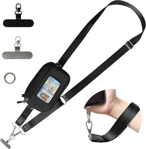 حزام هاتف FUVLIFE Clip and Go مع محفظة RFID وحبل للهاتف الخلوي للنساء، محفظة معصم قابلة للفصل مع نافذة لبطاقة الهوية وسحاب (أسود) in Saudi Arabia