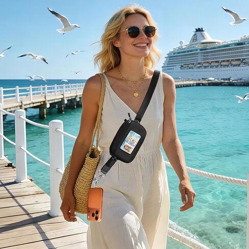 حزام هاتف FUVLIFE Clip and Go مع محفظة RFID وحبل للهاتف الخلوي للنساء، محفظة معصم قابلة للفصل مع نافذة لبطاقة الهوية وسحاب (أسود) in Saudi Arabia