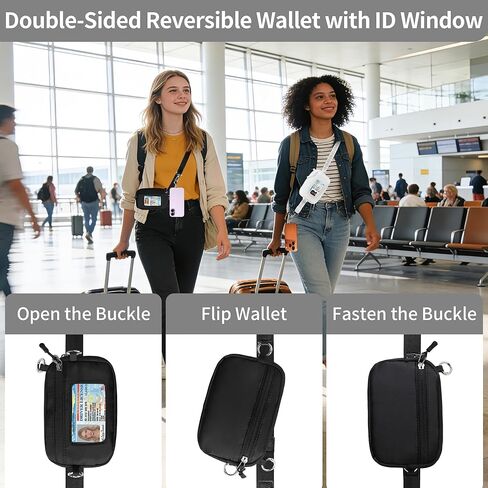 حزام هاتف FUVLIFE Clip and Go مع محفظة RFID وحبل للهاتف الخلوي للنساء، محفظة معصم قابلة للفصل مع نافذة لبطاقة الهوية وسحاب (أسود) in Saudi Arabia