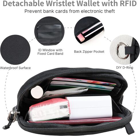 حزام هاتف FUVLIFE Clip and Go مع محفظة RFID وحبل للهاتف الخلوي للنساء، محفظة معصم قابلة للفصل مع نافذة لبطاقة الهوية وسحاب (أسود) in Saudi Arabia