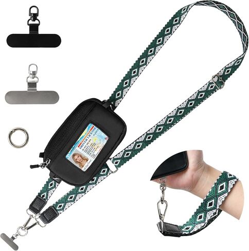 حزام هاتف FUVLIFE Clip and Go مع محفظة RFID وحبل للهاتف الخلوي للنساء، محفظة معصم قابلة للفصل مع نافذة لبطاقة الهوية وسحاب (أسود) in Saudi Arabia