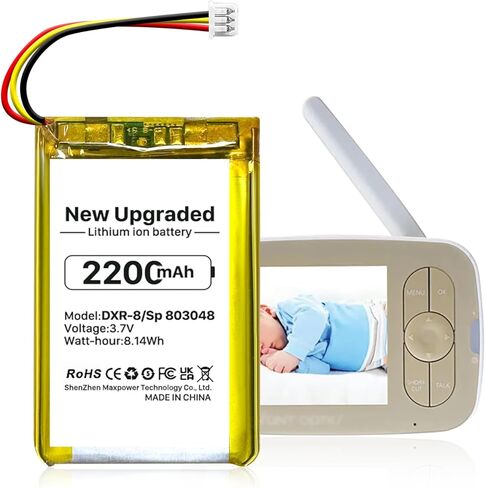 بطارية SHENMZ لبصريات الأطفال DXR-8، بطارية قابلة لإعادة الشحن بقدرة 2200 مللي أمبير (محدثة) عالية السعة متوافقة مع شاشات فيديو الأطفال الرضع DXR-8 Sp 803048 (ملاحظة: غير متوافقة مع DXR-8 Pro) in Saudi Arabia