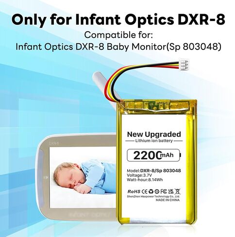 بطارية SHENMZ لبصريات الأطفال DXR-8، بطارية قابلة لإعادة الشحن بقدرة 2200 مللي أمبير (محدثة) عالية السعة متوافقة مع شاشات فيديو الأطفال الرضع DXR-8 Sp 803048 (ملاحظة: غير متوافقة مع DXR-8 Pro) in Saudi Arabia