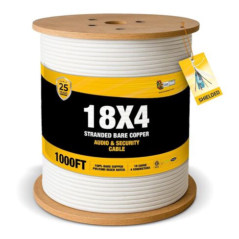 LION BEAM™ 18/4 Low Voltage Cable 1000FT Reel - Stranded Shielded 100% Bare Copper Audio and Security Wire CMR Insulated, 18AWG and 4 Conductors Bulk Cable for CCTV, ACS, Alarm and Audio Systems in Saudi Arabia