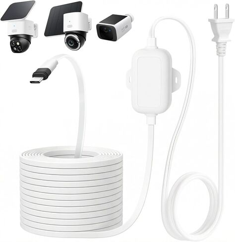 20FT Outdoor Power Adapter for eufy Security SoloCam S220/S340/S4/E30/E42, eufyCam S330 and eufy Indoor Cam S350/E30, Waterproof Flat Extension Charging Cable 5V 2A Power Cord Charger Your Camera in Saudi Arabia