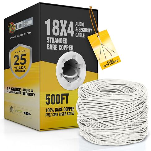 LION BEAM™ 18/4 Low Voltage Cable 1000FT Reel - Stranded Shielded 100% Bare Copper Audio and Security Wire CMR Insulated, 18AWG and 4 Conductors Bulk Cable for CCTV, ACS, Alarm and Audio Systems in Saudi Arabia