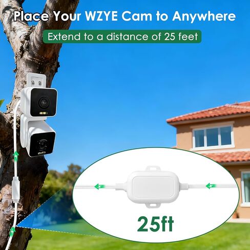 محول طاقة خارجي بطول 25 قدمًا لكاميرا WYZE V4، WYZE Duo/Solar Cam Pan، استبدال كابل تمديد من النوع C للقابس، كابل مسطح مقاوم للماء IP67 لشحن الكاميرا in Saudi Arabia