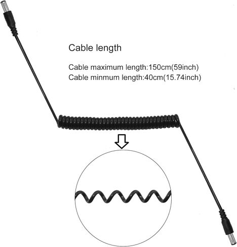 2PCS DC5.5x2.1mm Male to Male Power Cable Adapter with Extendable Spring Extension Cable 5 Feet Long for Light Strips and Surveillance Cameras in Saudi Arabia