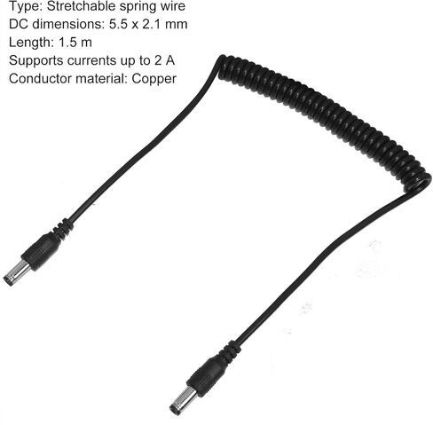 2PCS DC5.5x2.1mm Male to Male Power Cable Adapter with Extendable Spring Extension Cable 5 Feet Long for Light Strips and Surveillance Cameras in Saudi Arabia