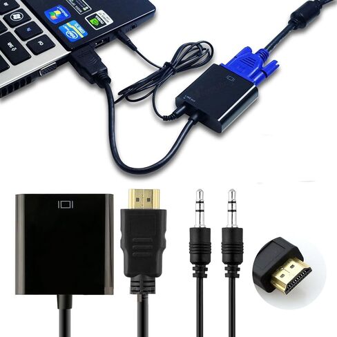 محول محول HDMI إلى VGA ذكر إلى أنثى للكمبيوتر، سطح المكتب، الكمبيوتر المحمول، الكمبيوتر الشخصي، الشاشة، جهاز العرض، HDTV - أسود in Saudi Arabia