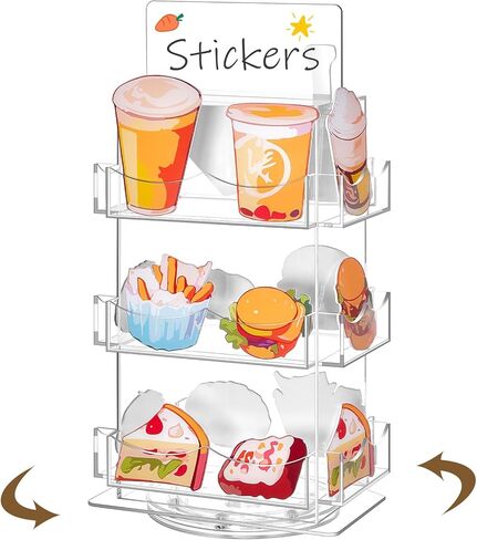 Marsui 3 Tier Rotating Sticker Display Stand, 4 Sided Sticker Holder, 360° Rotating No Assembly Required Clear Acrylic Sticker Holder for Vendors, Retail, Showcase, Tradeshow, 12.6" x 5.9" in Saudi Arabia