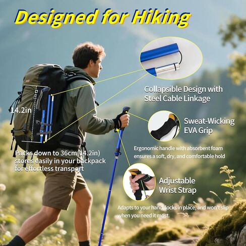 2-Pack 7075 Aluminum Ultra-Light Folding Trekking Poles - Professional Hiking Walking Sticks, Adjustable, Portable for Trekking, Camping, Mountaineering in Saudi Arabia