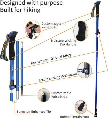 2-Pack 7075 Aluminum Ultra-Light Folding Trekking Poles - Professional Hiking Walking Sticks, Adjustable, Portable for Trekking, Camping, Mountaineering in Saudi Arabia