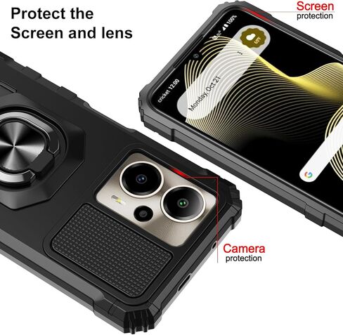 for Cricket Outlast 5G 2024 Phone Case AT&T Motivate Pro 5G Case with Tempered Glass Screen Protector,Military Grade Heavy Duty Shockproof Protective Cover,with Ring Kickstand (Black) in Saudi Arabia