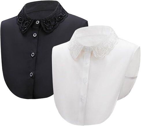 YEKEYI 2Pcs Lady Shirt False Collar Lace Half Shirt Detachable False Faux Collar Cuff Cotton Choker Tie in Saudi Arabia