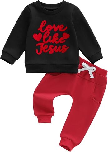 Douhoow Baby Boy Valentines Day Outfit Boy Girl Letter Printshirt switshirt bants long Winter Spring Gringal in Saudi Arabia