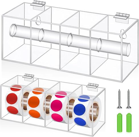 Day of The Week Sticker Dispenser 2.17" Square Acrylic Sticker Roll Holder Covered Label Dispenser Wall Mount 7 Slot Holder for Office Desktop Stickers, Clear, Single Layer(No Label) in Saudi Arabia