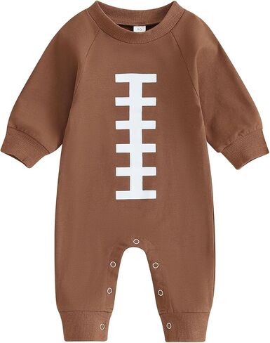 allshope Newborn Baby Boy Girl Fall Outfit Romper Sweatshirt Football Rugby Print Jumpsuit Bodysuit Infant Clothes in Saudi Arabia