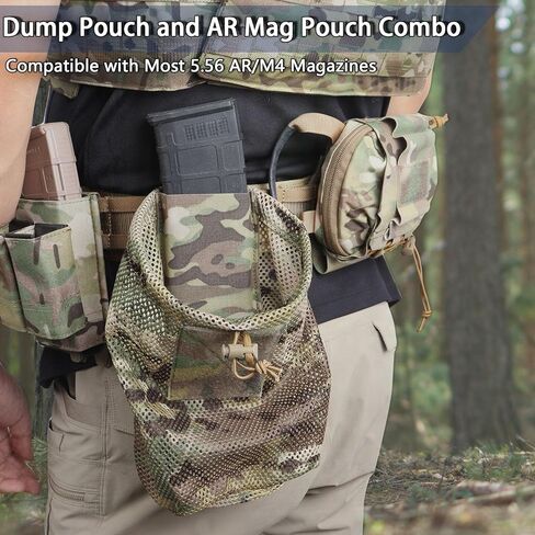 MOLLE Dump Pouch & AR 5.56 Mag Pouch، إطلاق سريع، حقيبة تفريغ شبكية قابلة للطي تكتيكية، مموهة in Kuwait