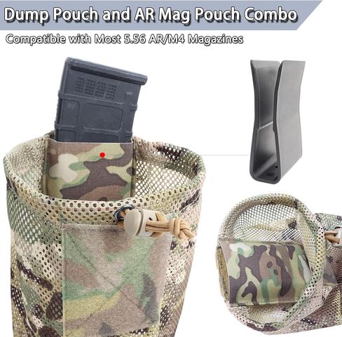 MOLLE Dump Pouch & AR 5.56 Mag Pouch، إطلاق سريع، حقيبة تفريغ شبكية قابلة للطي تكتيكية، مموهة in Kuwait