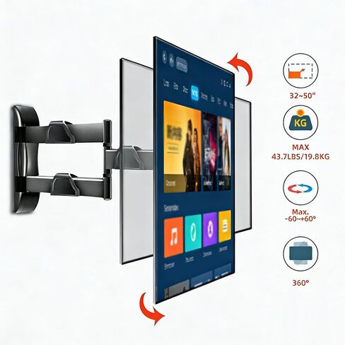 Support Vertical Screen TV Wall Mount Swivel Tilt Arm Fits Most 32-50 inch Full Motion 90 Degree Rotate Bracket, Max VESA 400x400mm Up to 44lbs HP DY3255XZ in Kuwait