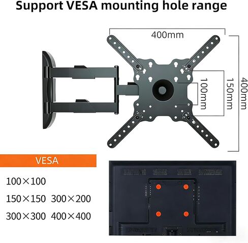 Support Vertical Screen TV Wall Mount Swivel Tilt Arm Fits Most 32-50 inch Full Motion 90 Degree Rotate Bracket, Max VESA 400x400mm Up to 44lbs HP DY3255XZ in Kuwait
