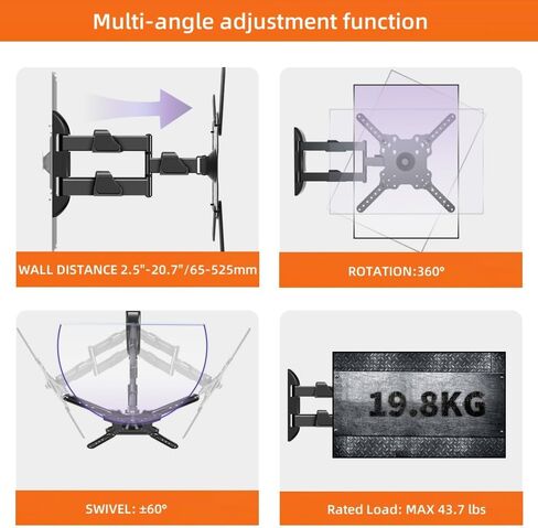 Support Vertical Screen TV Wall Mount Swivel Tilt Arm Fits Most 32-50 inch Full Motion 90 Degree Rotate Bracket, Max VESA 400x400mm Up to 44lbs HP DY3255XZ in Kuwait