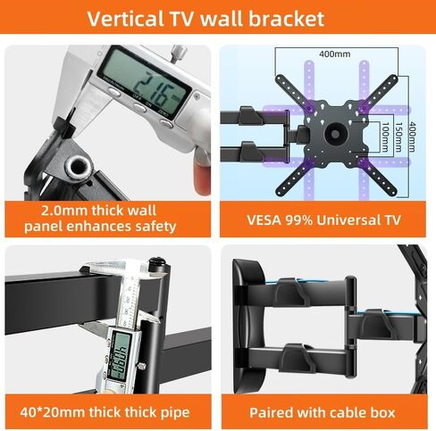 Support Vertical Screen TV Wall Mount Swivel Tilt Arm Fits Most 32-50 inch Full Motion 90 Degree Rotate Bracket, Max VESA 400x400mm Up to 44lbs HP DY3255XZ in Kuwait