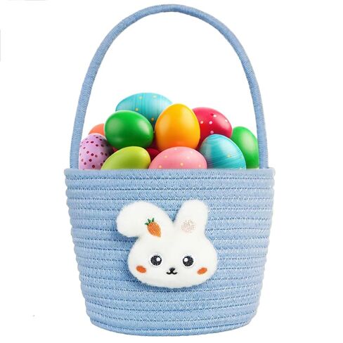 سلة عيد الفصح للأطفال، سلة أرنب عيد الفصح مع أكياس الهدايا والأشرطة، سلال عيد الفصح من الحبال القطنية المنسوجة للفتيات والفتيان والأطفال الصغار والرضع باللون الأزرق in Kuwait