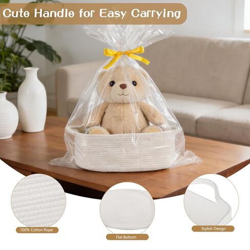 Large Empty Gift Baskets for Baby Shower with Handles 16" L x 12" W x 7" H Woven Storage Basket with Gift Bags and Ribbons Cat Dog Pet Toy Organizer Cute Cotton Rope Storage Basket, White in Saudi Arabia
