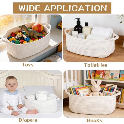 Large Empty Gift Baskets for Baby Shower with Handles 16" L x 12" W x 7" H Woven Storage Basket with Gift Bags and Ribbons Cat Dog Pet Toy Organizer Cute Cotton Rope Storage Basket, White in Saudi Arabia