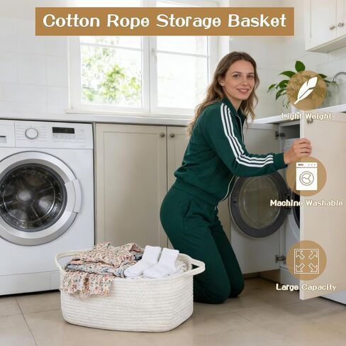 Large Empty Gift Baskets for Baby Shower with Handles 16" L x 12" W x 7" H Woven Storage Basket with Gift Bags and Ribbons Cat Dog Pet Toy Organizer Cute Cotton Rope Storage Basket, White in Saudi Arabia