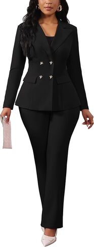 Pant Suits for Women Dressy Business Casual Outfits Long Sleeve Blazer Jacket Wide Leg Pant Sets Work Office Suits in Saudi Arabia