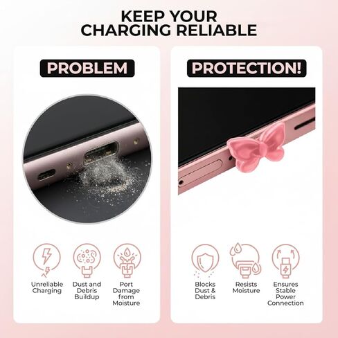 PortPops USB-C Dust Plugs for iPhone 15, Charm Stays Put, Wireless Charging Friendly, Blocks Dust and Lint, 6 Colors with Cleaning Brush, for USB C Phones Kindles Tablets in Saudi Arabia