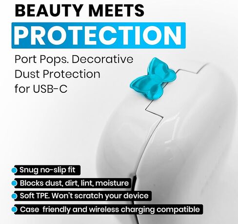 PortPops USB-C Dust Plugs for iPhone 15, Charm Stays Put, Wireless Charging Friendly, Blocks Dust and Lint, 6 Colors with Cleaning Brush, for USB C Phones Kindles Tablets in Saudi Arabia