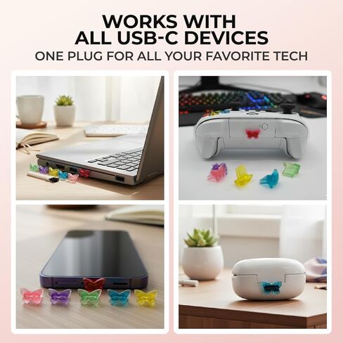 PortPops USB-C Dust Plugs for iPhone 15, Charm Stays Put, Wireless Charging Friendly, Blocks Dust and Lint, 6 Colors with Cleaning Brush, for USB C Phones Kindles Tablets in Saudi Arabia