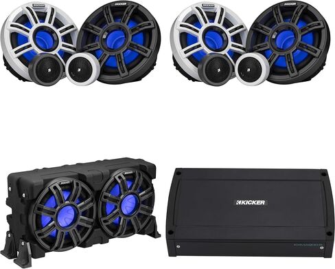 Kicker Marine (2) 51MSS65 Premium 6.5" Components, KXMA900.5 5 Channel Amp & 51MWLE104 10" Loaded Enclosure, LED Marine Audio Upgrade in Saudi Arabia