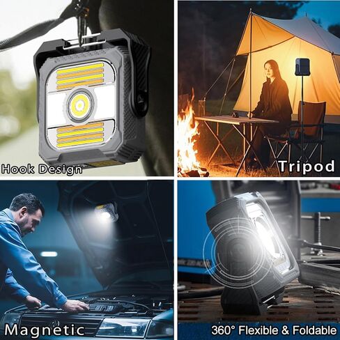 LED Solar Portable Camping Lights with Stand dimmable,Magnetic Work Lights 1500lm, IP65 Waterproof, 7 Light Modes Portable Flood Light, Camping Lantern for Indoor Outdoor (Black) in Saudi Arabia