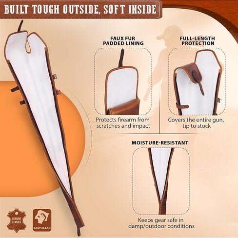 Leather Rifle Case and Shotgun Scabbard, Durable Padded Cover and Leather Carry Case for Long Sporting Equipment Storage with Toe Protector Pad, Soft Lining, Shoulder Strap in Saudi Arabia