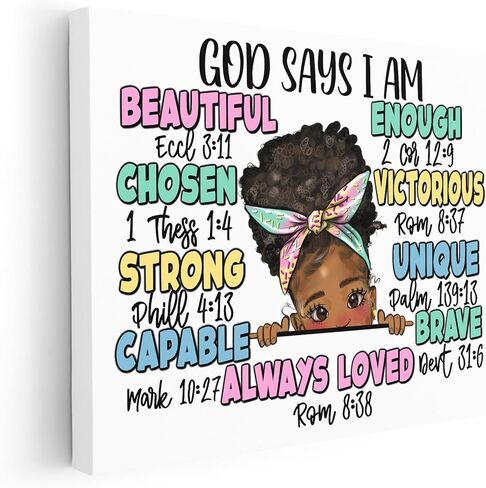 Monem Art God Says I Am Canvas - African American Print - Bible Verse Art - Gift for Men, Women & Parents - Inspiring Wall Decor for Kid's Room or Nursery - Available in 8x10" to 30x40" in Saudi Arabia