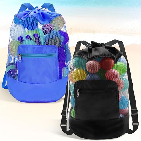 Mesh Beach Bag Drawstring Beach Backpack Foldable Toy Organizer Pouch Shell Adjustable Straps Large Capacity Swim Bag (Sky Blue) in Saudi Arabia