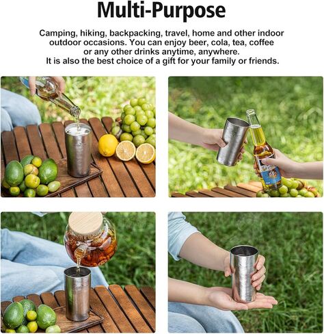 iBasingo 10oz (300ml) Titanium Cup Ultralight Double Wall Insulated Beer Coffee Tea Juicy Mug Non-Toxic Non-Coating for Camping Picnic Home Backpacking, Crystallized Finish & Dishwasher Safe Ti3246D in Saudi Arabia