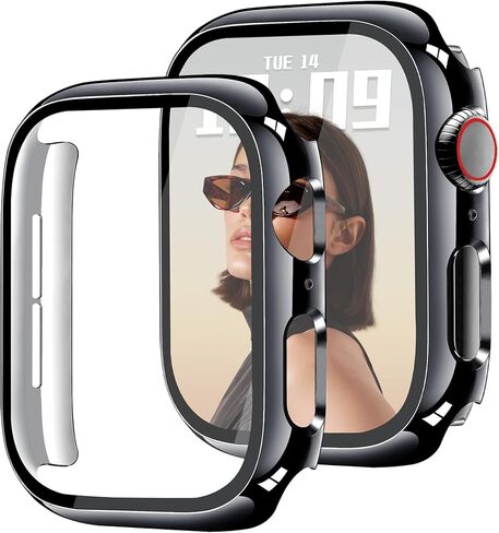 40mm Case Compatible with Apple Watch Series 6/5/4/SE/SE2/SE3 with HD Tempered Glass Screen Protector, Hard PC Case Full Coverage Protective Anti-Scratch Bumper Face Cover for iWatch, Black in Saudi Arabia