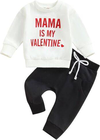 Toddler Baby Boy Valentine's Day Outfit Mama's Valentine Crewneck Sweatshirt and Long Pants Spring Cotton Clothes Set in Saudi Arabia
