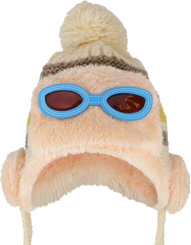 Trendy Apparel Shop Kid's Goggle Soft Fur Trimming Pom Knit Beanie Hat in Saudi Arabia