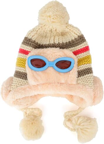 Trendy Apparel Shop Kid's Goggle Soft Fur Trimming Pom Knit Beanie Hat in Saudi Arabia