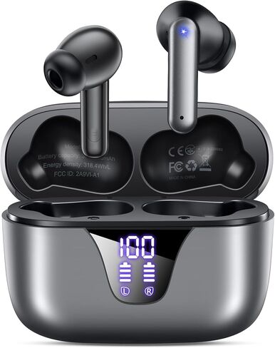 Wireless Earbuds Bluetooth Headphones, 50H Playtime Ear Buds with Mic, LED Digital Display Charging Case, IPX7 Waterproof, Deep Bass Stereo, in-Ear Earphone for iPhone Andriod Phone in Saudi Arabia
