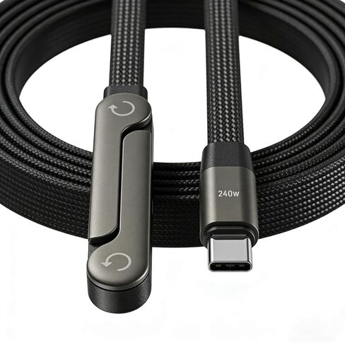 كابل شحن سريع غير مرئي بقوة 240 وات، كابل USB C إلى USB C مسطح 240 وات بزاوية 90 درجة، سلك شاحن جانبي للهاتف من النوع C (4.9 قدم) متوافق مع سلسلة iPhone 17 (أسود) in Kuwait