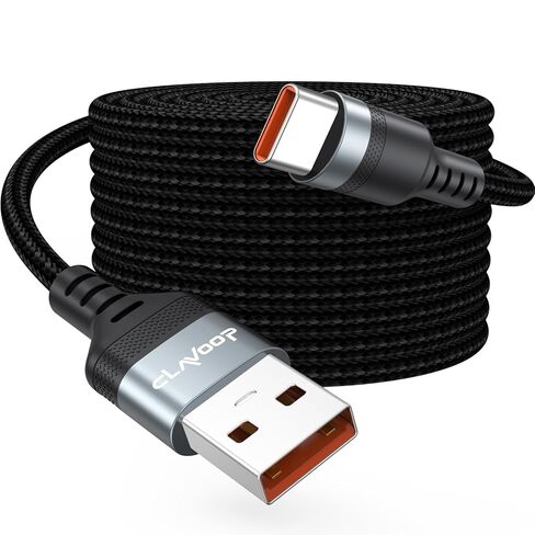 20 FT USB C Cable Long, 18W Fast Charging USB A 2.0 to USB-C Charge Cord 20 Foot 480Mbps Data Transfer Type C Black Braided for PS5, Xbox, iPhone 17/16/15, Galaxy S25/24/23 Andriod Phone etc. in Saudi Arabia